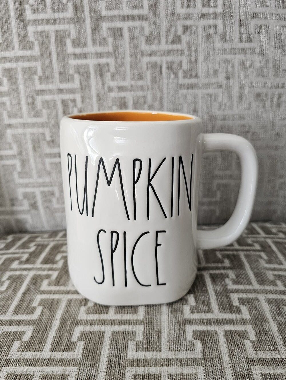 Rae Dunn PUMPKIN SPICE Mug Heart Back Orange Interior Fall NWOT